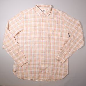 Alan Paine Linen Shirt Pastel Plaid Long Sleeve Made in Portugal Mens Large